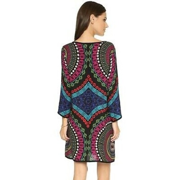 Ella Moss Aurora Shift Mini Dress Size S 3/4 Sleeve Printed Black Multi EUC B85 - Picture 2 of 6